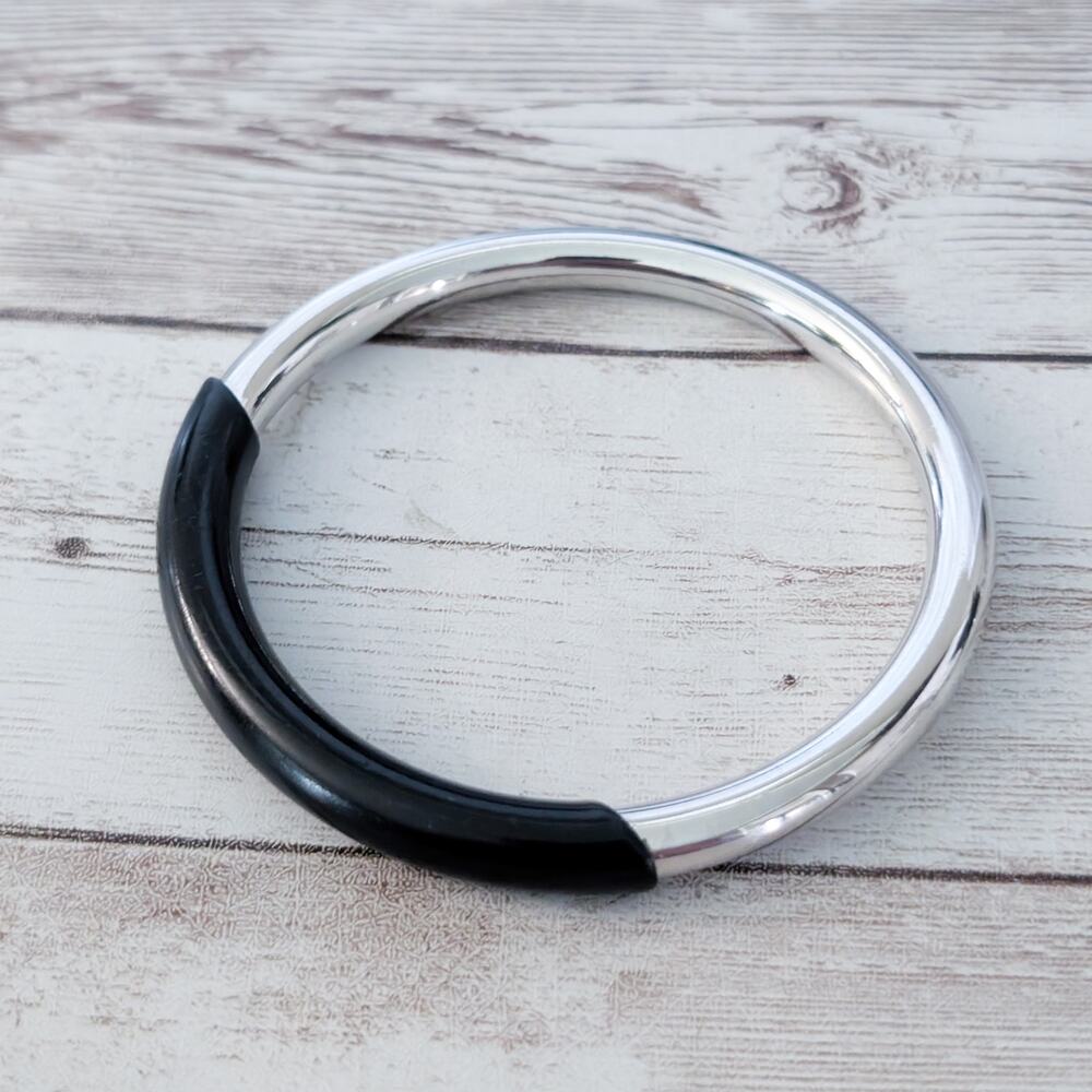 Vintage Statement Bracelet Silver Tone & Black Retro - Picture 1 of 8